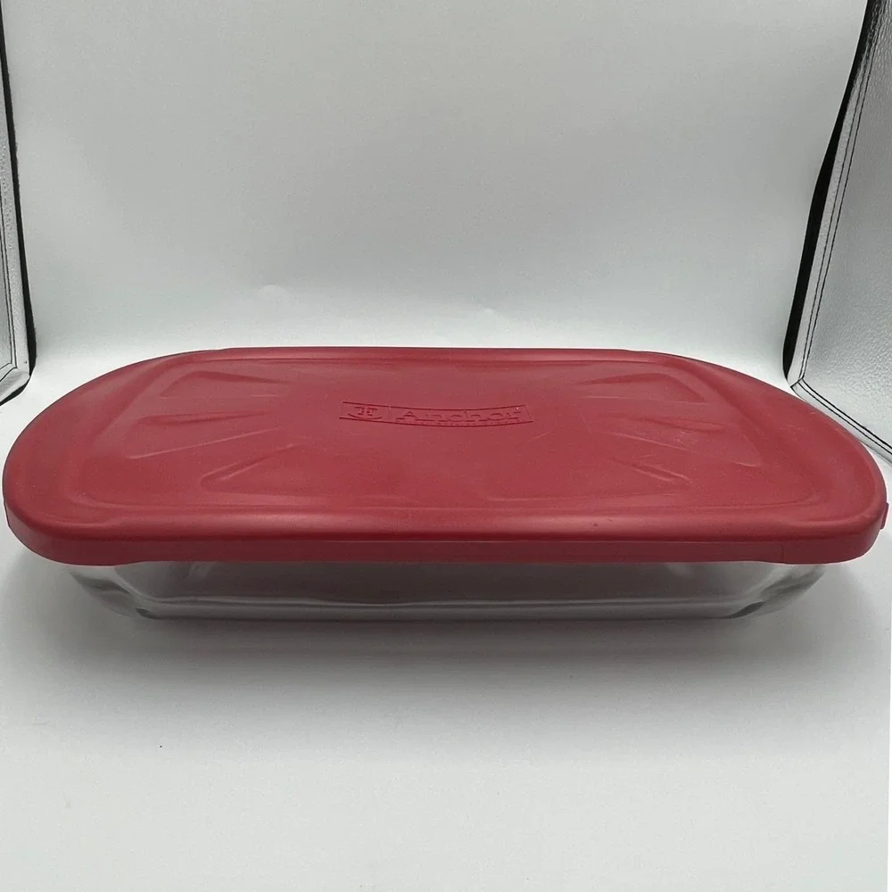 Anchor Hocking Baking Dish Unisex 3Qt Red Very Good Glass Casserole Lid ZLID1049